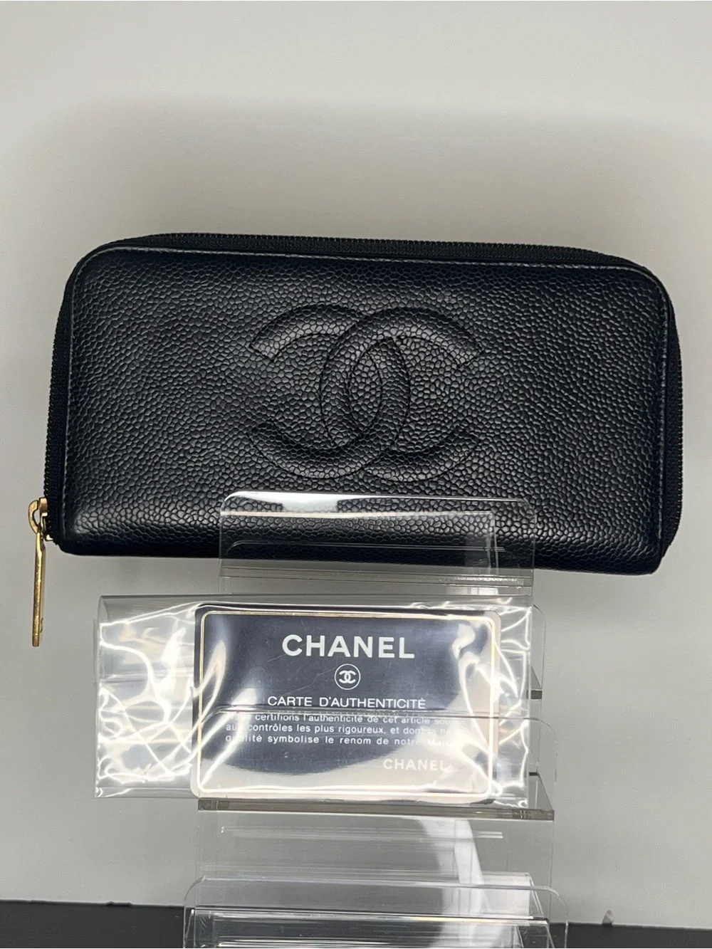 Chanel Black Caviar Leather Timeless CC Zip Around Long Wallet